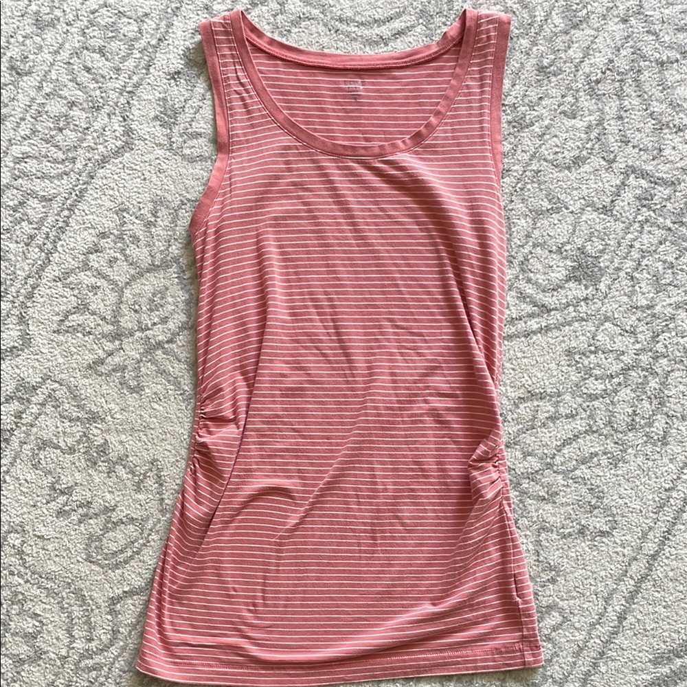 Maternity Striped Pink Tank Top with Ruching